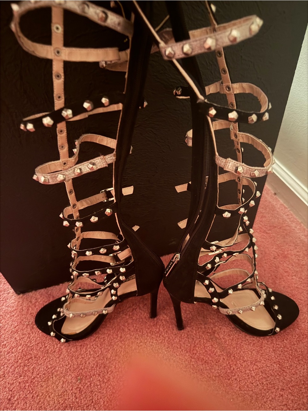 Kurt Geiger Black and Silver Gladiator Heels